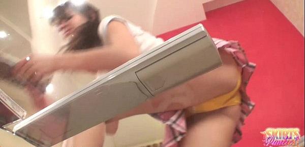  Lara flashing her cute panties while cleaning up